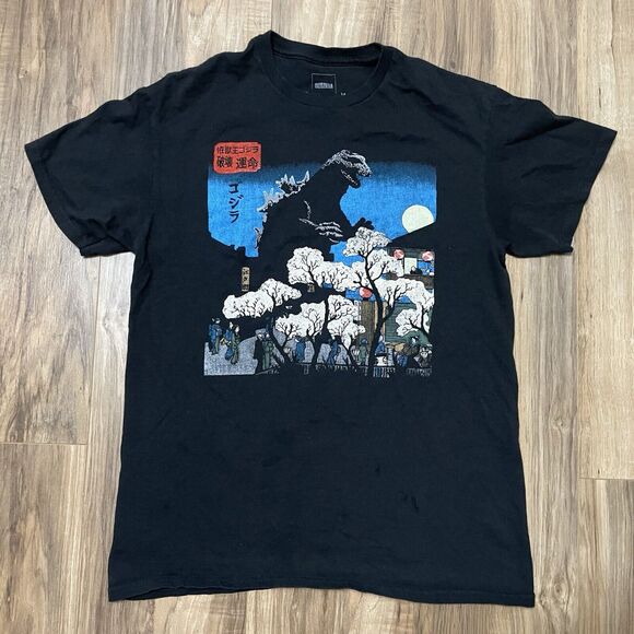 Godzilla Cherry Blossom Black Graphic Tshirt - Size Medium - HOLES - Picture 1 of 6